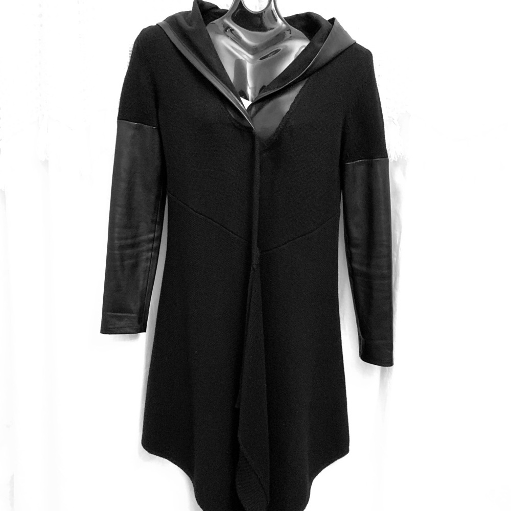 Blank NYC Leather and cable knit sweater jacket